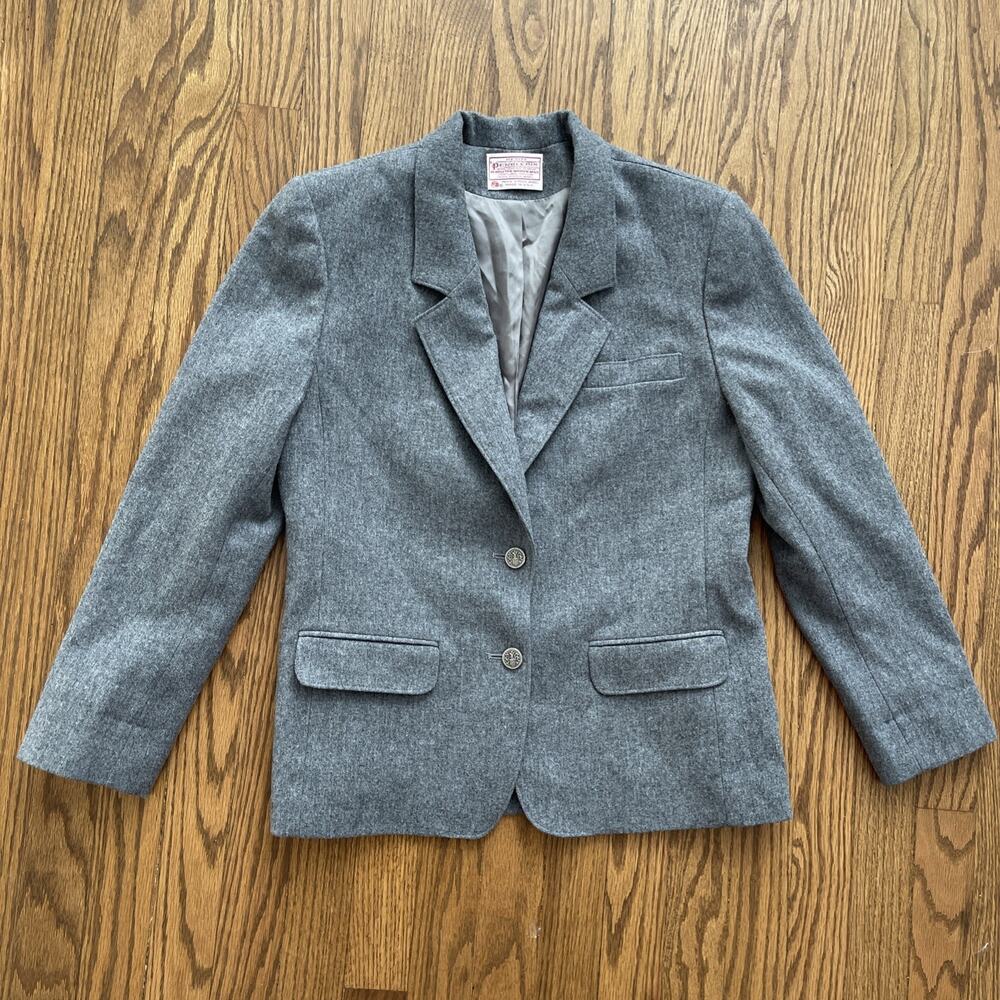 Vintage Pendleton Petite 100% Virgin Wool Blazer Size 12P Light Gray Academia